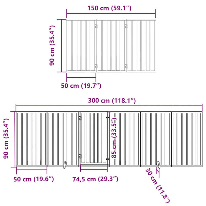 Poartă câini pliabilă cu ușă 12 panouri negru 600 cm, lemn plop - WALTI WALTI
