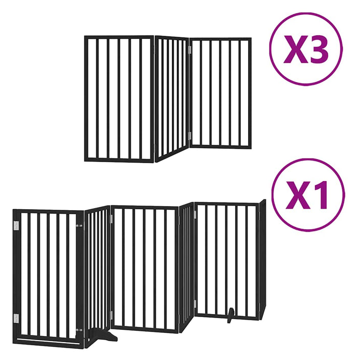 Poartă câini pliabilă cu ușă 15 panouri negru 750 cm, lemn plop - WALTI WALTI