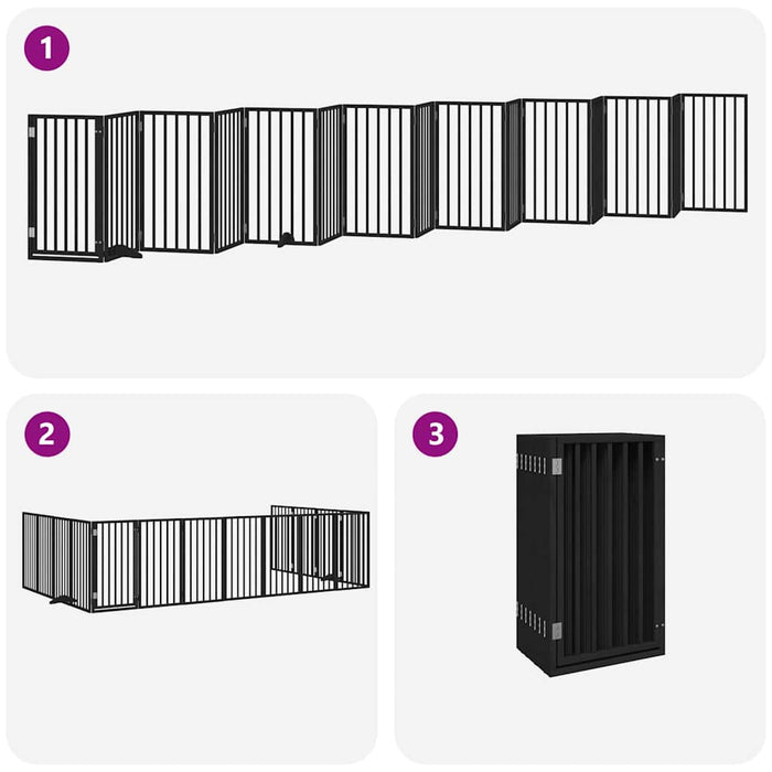 Poartă câini pliabilă cu ușă 15 panouri negru 750 cm, lemn plop - WALTI WALTI