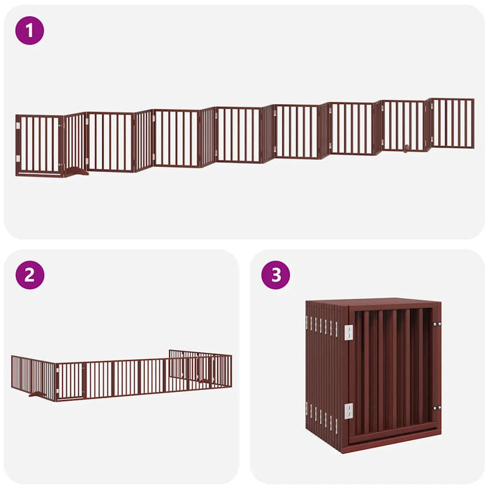 Poartă câini pliabilă cu ușă 15 panouri maro 750 cm, lemn plop - WALTI WALTI