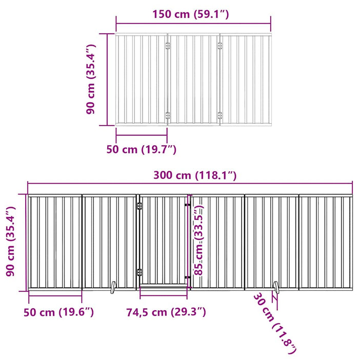 Poartă câini pliabilă cu ușă 12 panouri maro 600 cm, lemn plop - WALTI WALTI