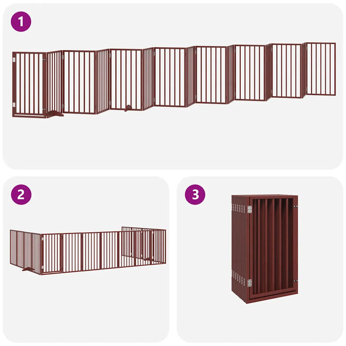 Poartă câini pliabilă cu ușă 15 panouri maro 750 cm, lemn plop - WALTI WALTI