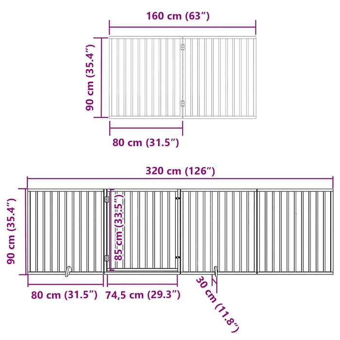 Poartă de câini pliabilă cu ușă, 6 panouri, 480 cm, lemn plop - WALTI WALTI
