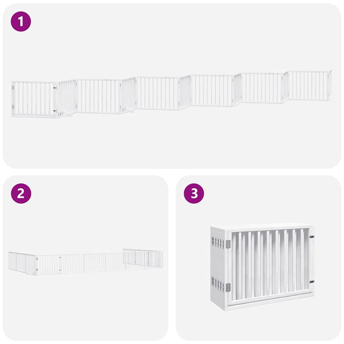 Poartă câini pliabilă cu ușă 12 panouri, alb, 960 cm, lemn plop - WALTI WALTI