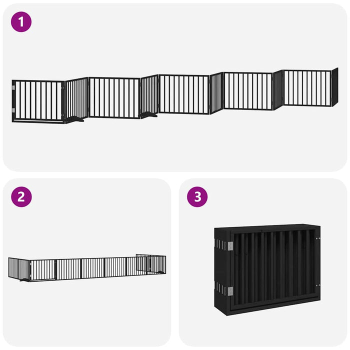 Poartă câini pliabilă cu ușă 10 panouri negru 800 cm, lemn plop WALTI