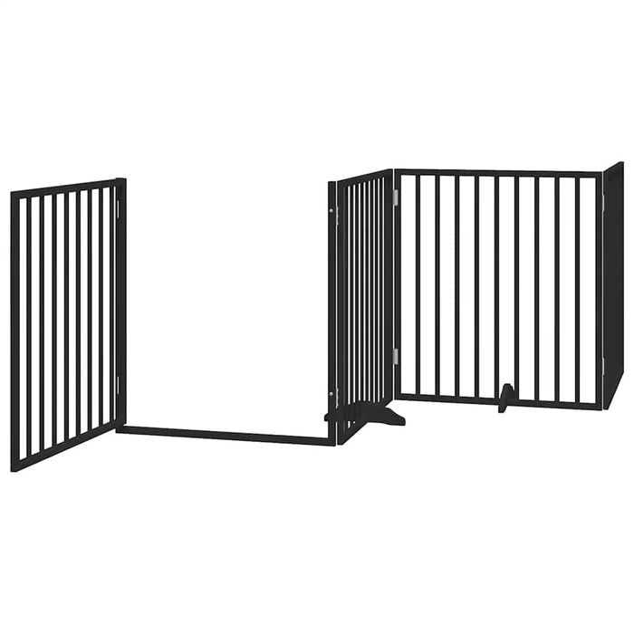 Poartă câini pliabilă cu ușă 6 panouri negru, 480 cm, lemn plop - WALTI WALTI