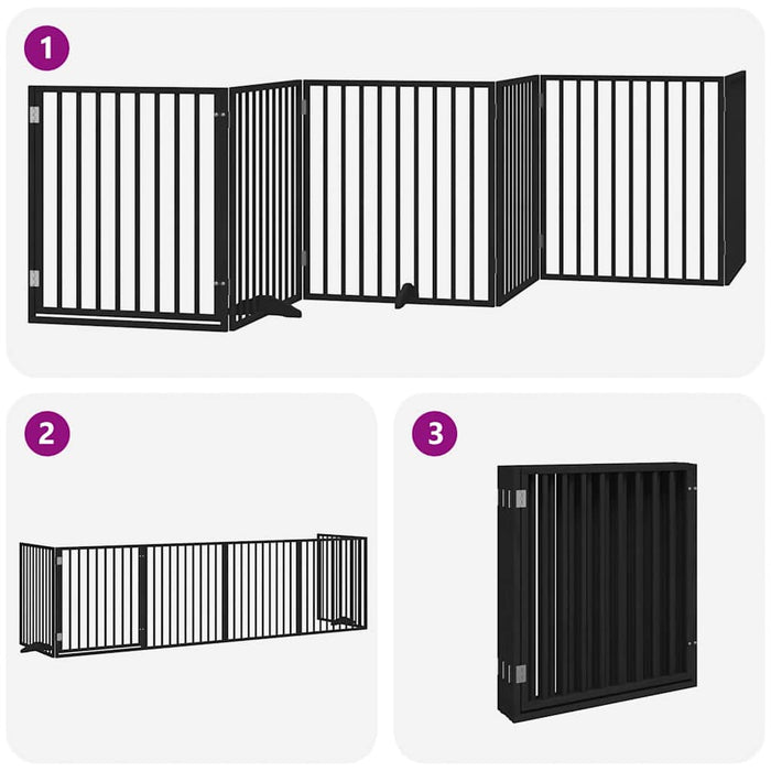 Poartă câini pliabilă cu ușă 6 panouri negru, 480 cm, lemn plop - WALTI WALTI