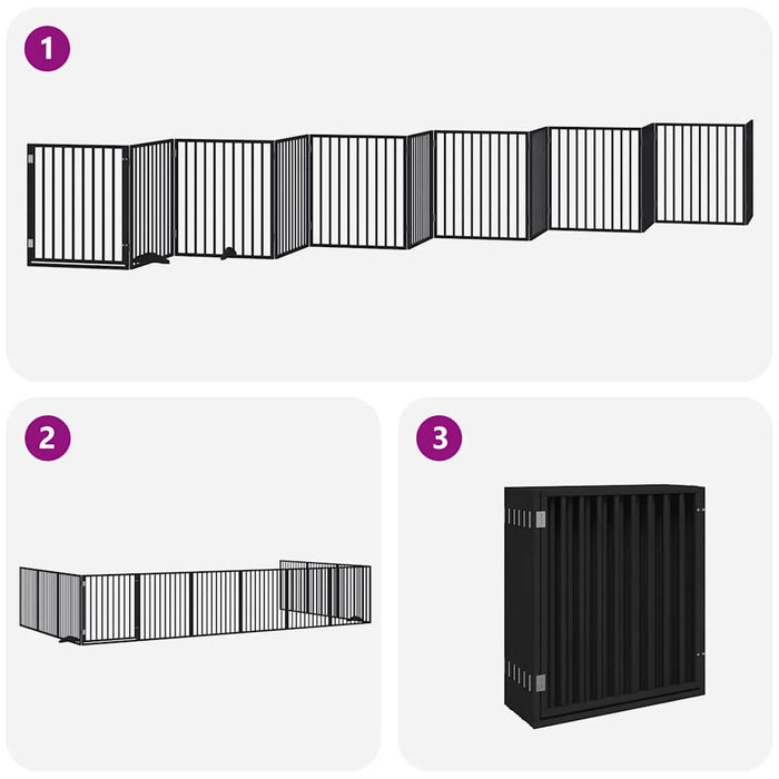 Poartă câini pliabilă cu ușă 12 panouri negru 960 cm, lemn plop - WALTI WALTI