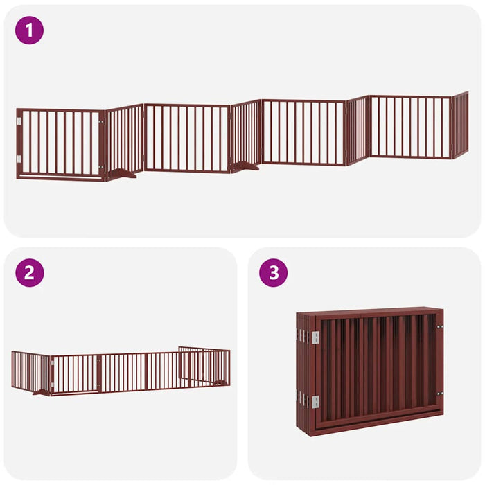 Poartă câini pliabilă cu ușă 8 panouri maro 640 cm, lemn plop - WALTI WALTI