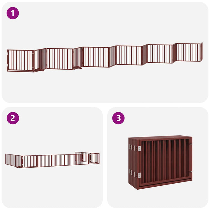 Poartă câini pliabilă cu ușă 12 panouri maro 960 cm, lemn plop - WALTI WALTI