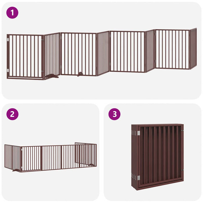 Poartă câini pliabilă cu ușă 8 panouri maro 640 cm, lemn plop - WALTI WALTI