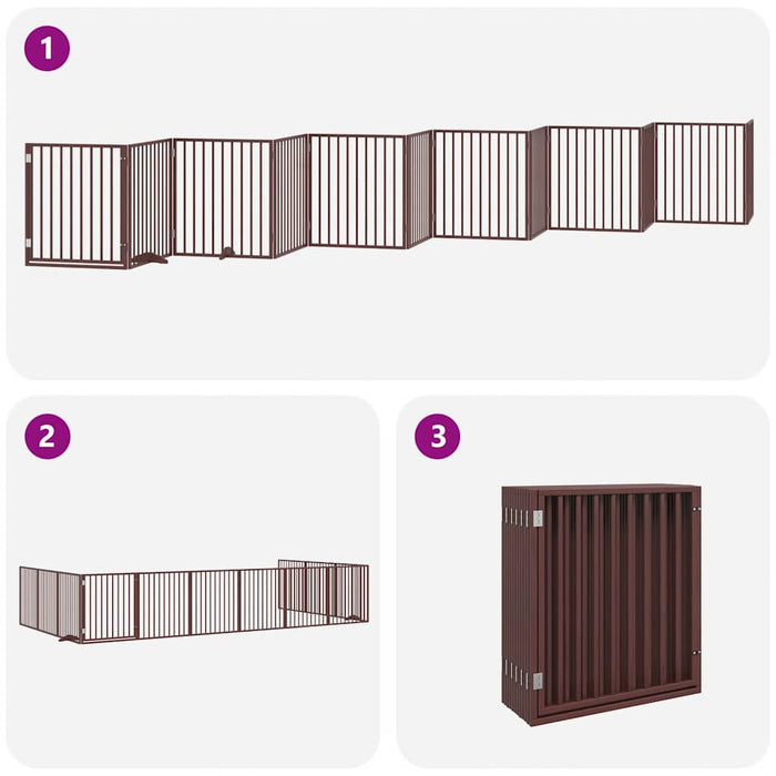 Poartă câini pliabilă cu ușă 12 panouri maro 960 cm, lemn plop - WALTI WALTI