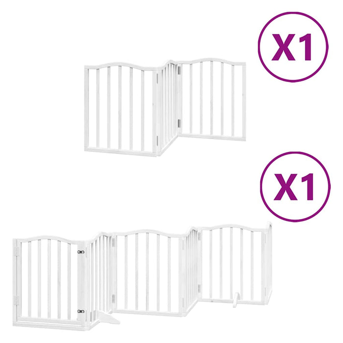 Poartă câini pliabilă cu ușă, 9 panouri, alb, 450 cm, lemn plop - WALTI WALTI