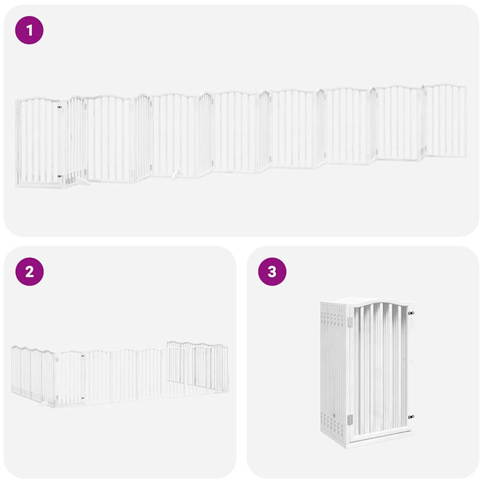 Poartă câini pliabilă cu ușă 15 panouri, alb, 750 cm, lemn plop - WALTI WALTI