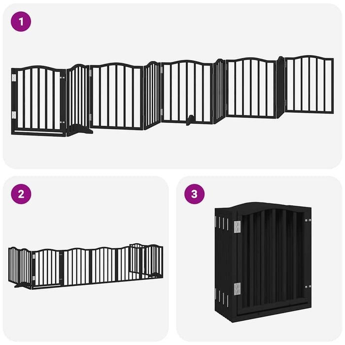 Poartă câini pliabilă cu ușă 9 panouri negru, 450 cm, lemn plop - WALTI WALTI
