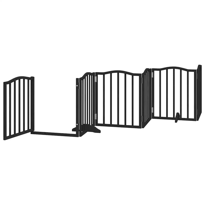 Poartă câini pliabilă cu ușă 12 panouri negru 600 cm, lemn plop WALTI