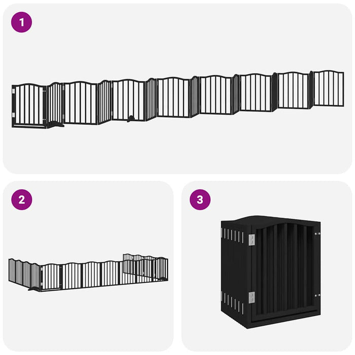 Poartă câini pliabilă cu ușă 15 panouri negru 750 cm, lemn plop - WALTI WALTI