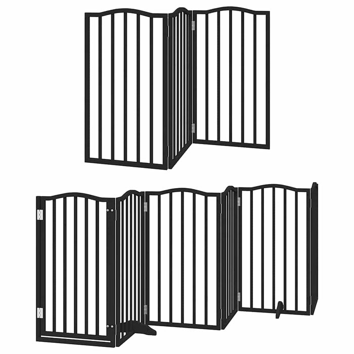 Poartă câini pliabilă cu ușă 9 panouri negru, 450 cm, lemn plop WALTI