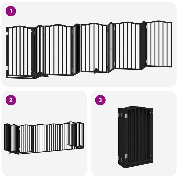 Poartă câini pliabilă cu ușă 9 panouri negru, 450 cm, lemn plop WALTI