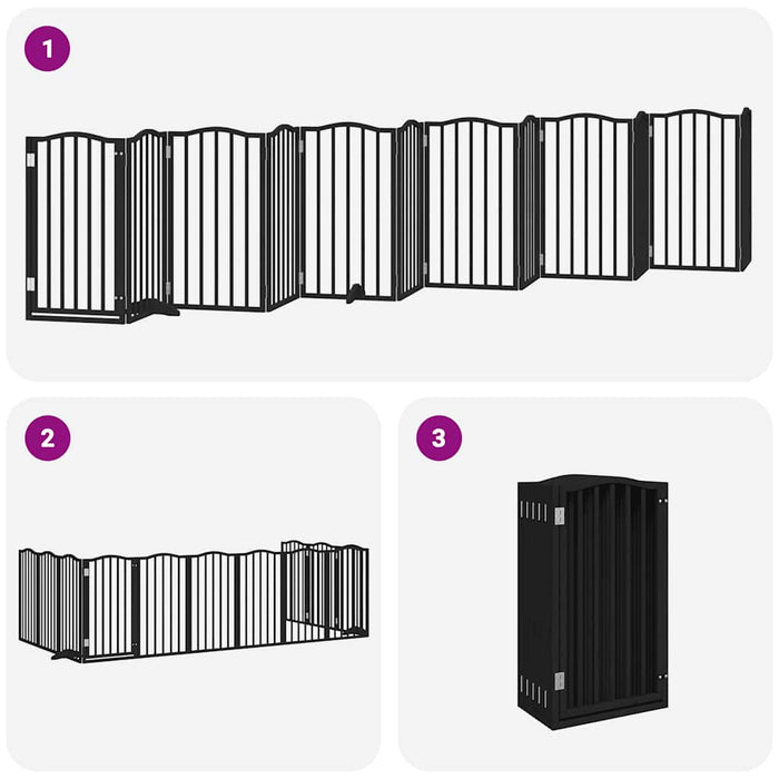 Poartă câini pliabilă cu ușă 12 panouri negru 600 cm, lemn plop - WALTI WALTI