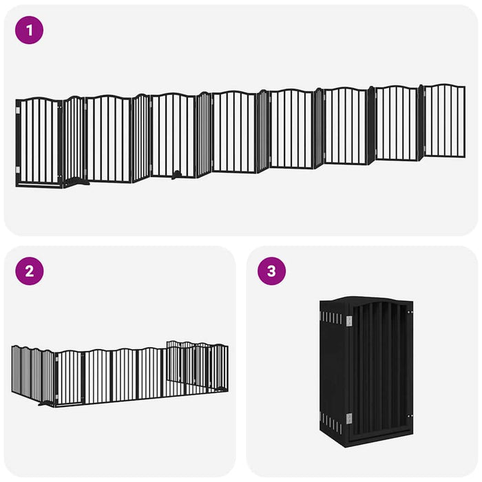Poartă câini pliabilă cu ușă 15 panouri negru 750 cm, lemn plop - WALTI WALTI