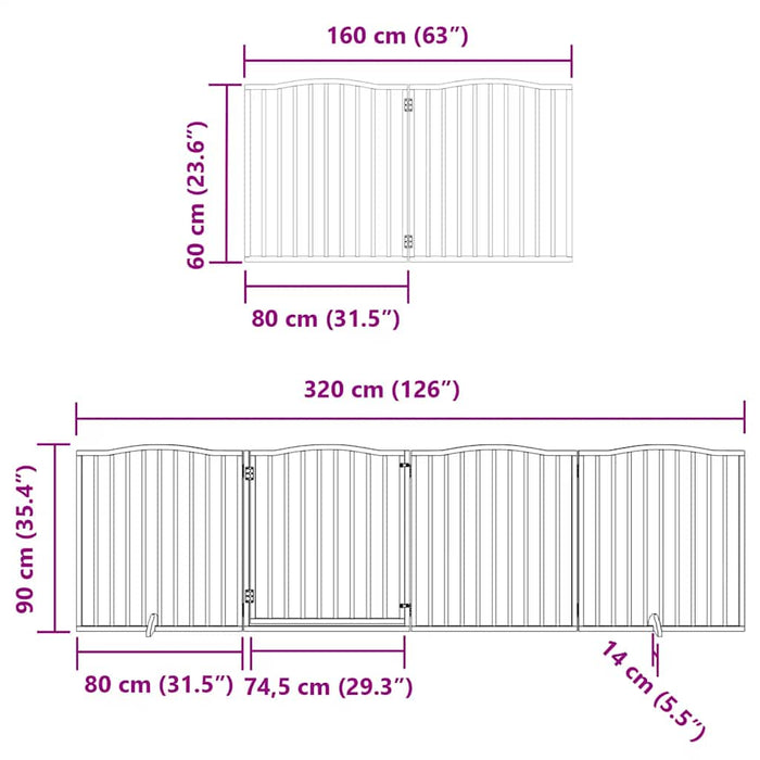 Poartă de câini pliabilă cu ușă, 12 panouri, 960 cm, lemn plop WALTI