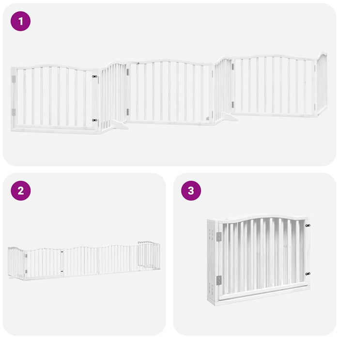Poartă câini pliabilă cu ușă, 6 panouri, alb, 480 cm, lemn plop WALTI