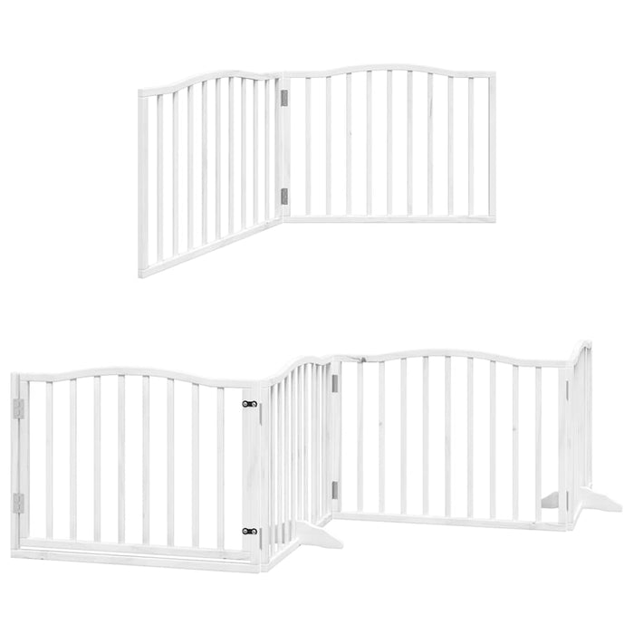Poartă câini pliabilă cu ușă 12 panouri, alb, 960 cm, lemn plop WALTI