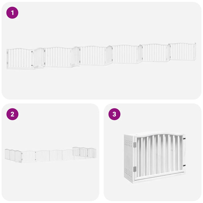 Poartă câini pliabilă cu ușă 12 panouri, alb, 960 cm, lemn plop WALTI