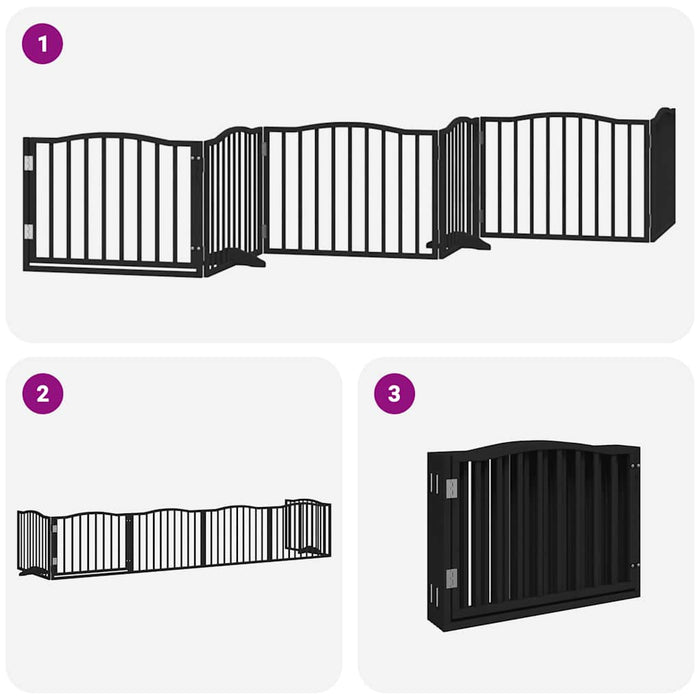 Poartă câini pliabilă cu ușă 6 panouri negru, 480 cm, lemn plop - WALTI WALTI