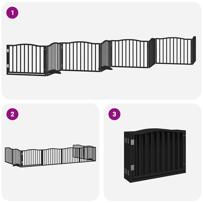 Poartă câini pliabilă cu ușă 8 panouri negru 640 cm, lemn plop - WALTI WALTI