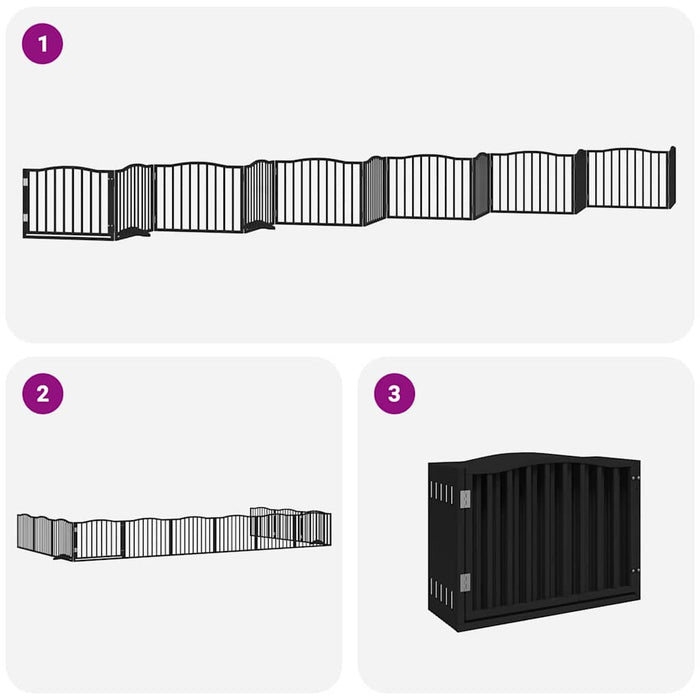 Poartă câini pliabilă cu ușă 12 panouri negru 960 cm, lemn plop - WALTI WALTI