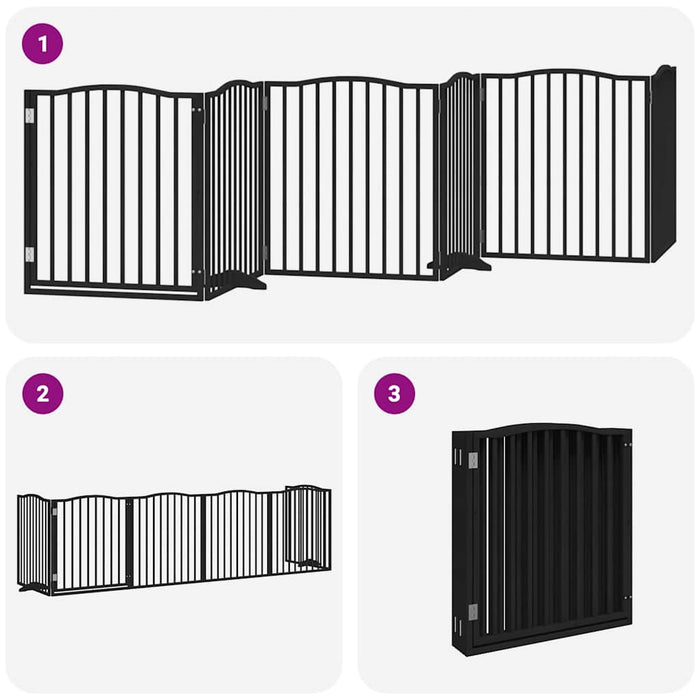 Poartă câini pliabilă cu ușă 6 panouri negru, 480 cm, lemn plop - WALTI WALTI