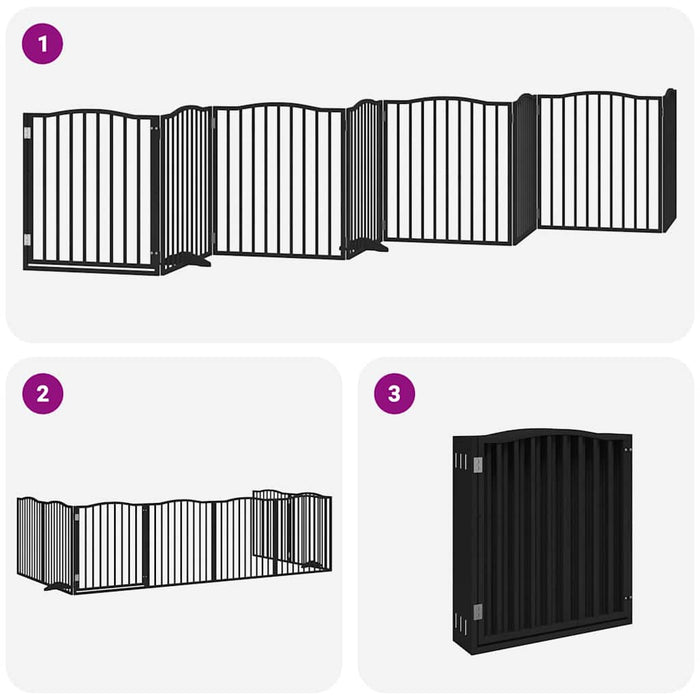 Poartă câini pliabilă cu ușă 8 panouri negru 640 cm, lemn plop - WALTI WALTI