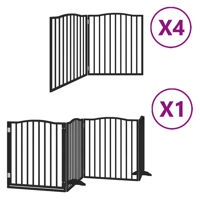 Poartă câini pliabilă cu ușă 12 panouri negru 960 cm, lemn plop WALTI