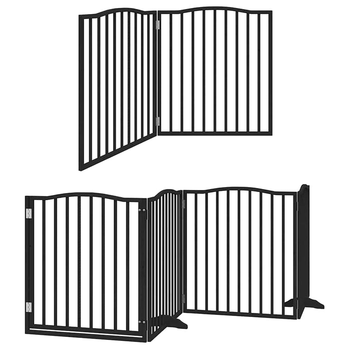 Poartă câini pliabilă cu ușă 12 panouri negru 960 cm, lemn plop WALTI