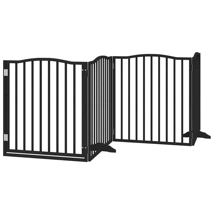 Poartă câini pliabilă cu ușă 12 panouri negru 960 cm, lemn plop WALTI