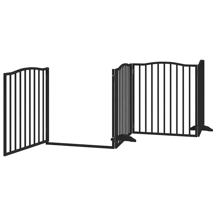 Poartă câini pliabilă cu ușă 12 panouri negru 960 cm, lemn plop WALTI