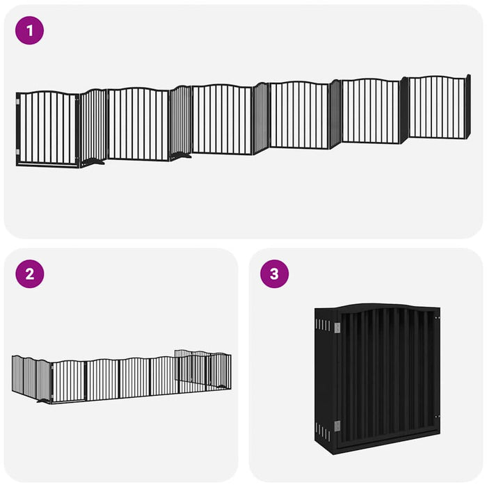 Poartă câini pliabilă cu ușă 12 panouri negru 960 cm, lemn plop WALTI