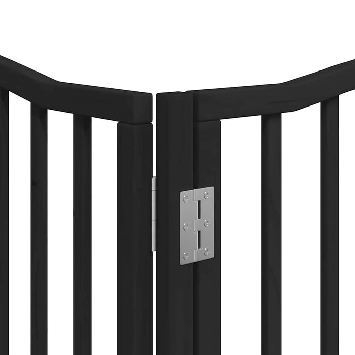 Poartă câini pliabilă cu ușă 12 panouri negru 960 cm, lemn plop WALTI