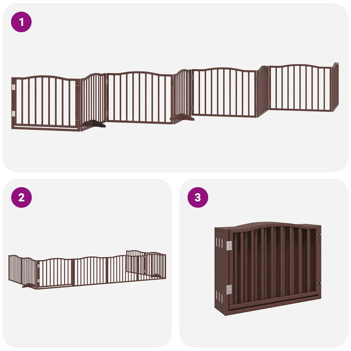 Poartă câini pliabilă cu ușă 8 panouri maro 640 cm, lemn plop - WALTI WALTI