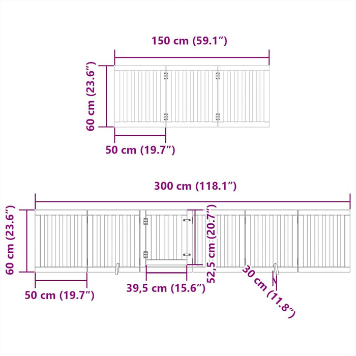 Poartă de câini pliabilă cu ușă, 15 panouri, 750 cm, lemn plop - WALTI WALTI