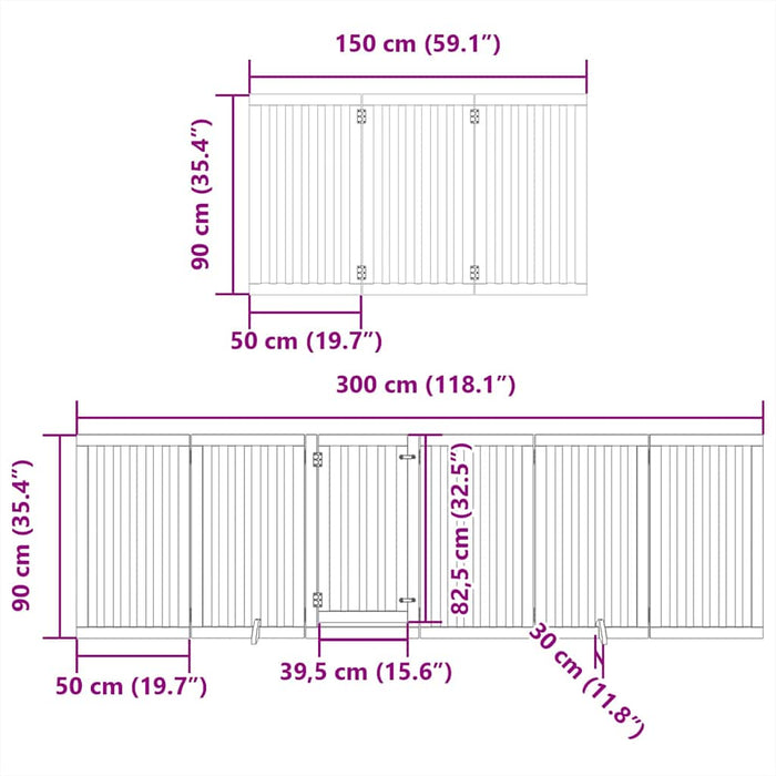 Poartă de câini pliabilă cu ușă, 9 panouri, 450 cm, lemn plop - WALTI WALTI