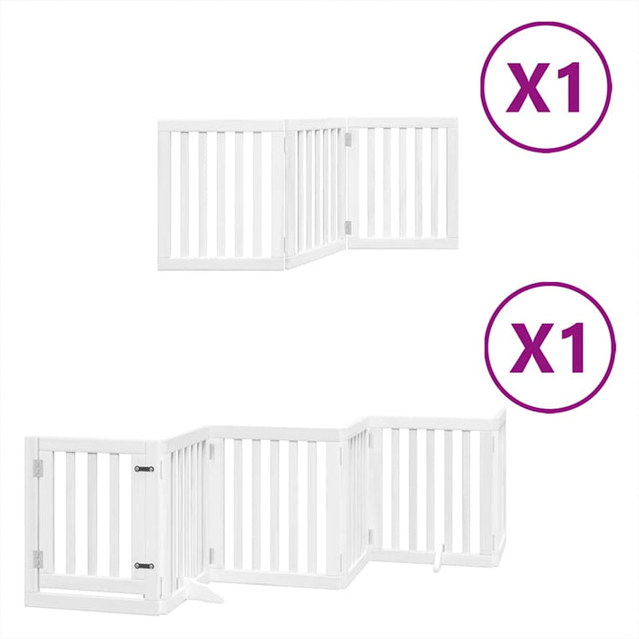Poartă câini pliabilă cu ușă, 9 panouri, alb, 450 cm, lemn plop - WALTI WALTI
