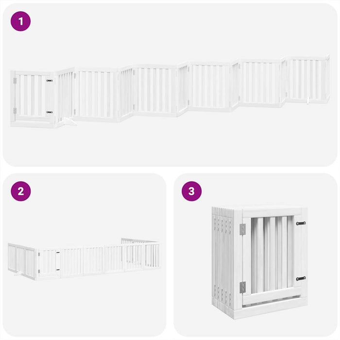 Poartă câini pliabilă cu ușă 12 panouri, alb, 600 cm, lemn plop - WALTI WALTI