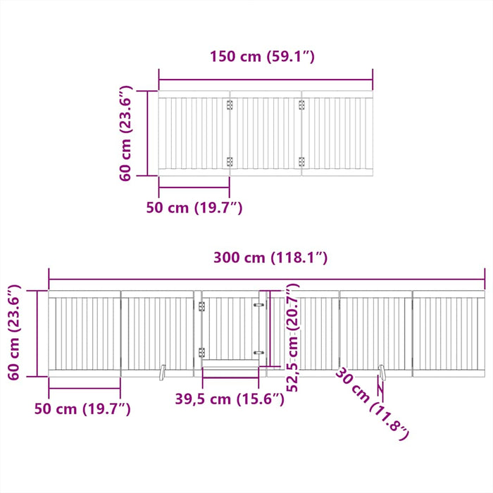 Poartă câini pliabilă cu ușă 12 panouri, alb, 600 cm, lemn plop - WALTI WALTI