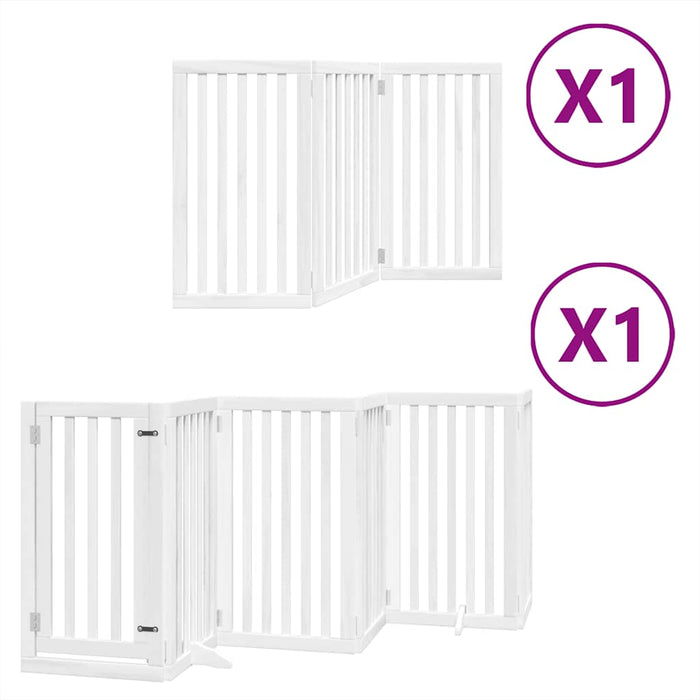 Poartă câini pliabilă cu ușă, 9 panouri, alb, 450 cm, lemn plop - WALTI WALTI
