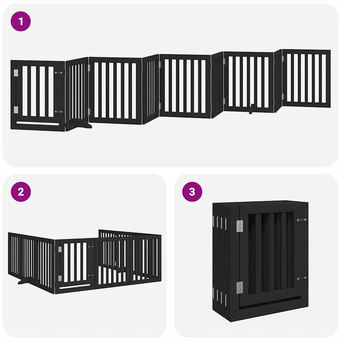 Poartă câini pliabilă cu ușă 9 panouri negru, 450 cm, lemn plop - WALTI WALTI