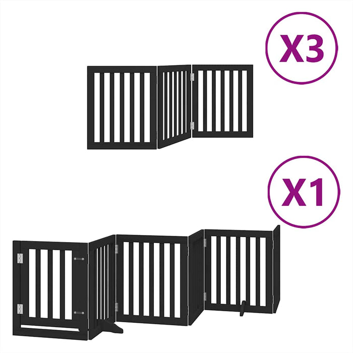 Poartă câini pliabilă cu ușă 15 panouri negru 750 cm, lemn plop - WALTI WALTI