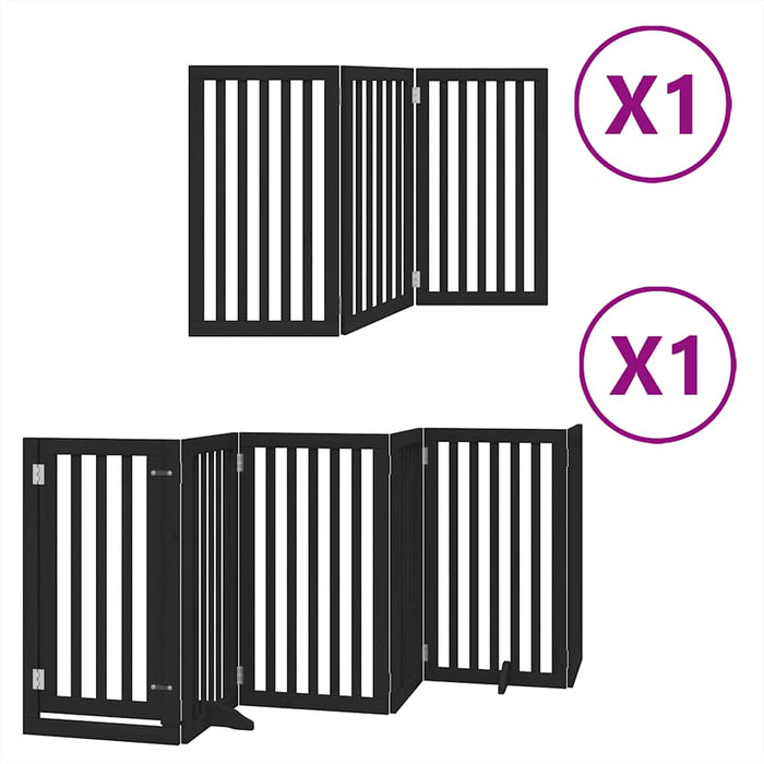 Poartă câini pliabilă cu ușă 9 panouri negru, 450 cm, lemn plop - WALTI WALTI
